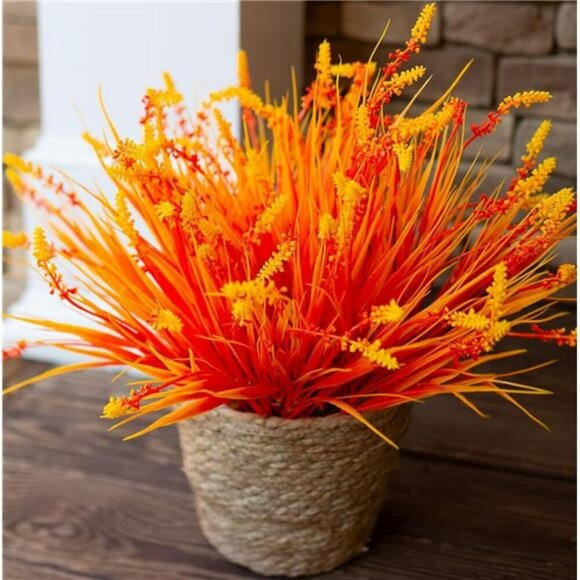 Orange Faux Outdoor Plants UV Resistant Fall Flowers for Porch Patio Window Box - Picture 6 of 8